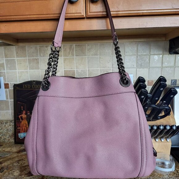 Coach Edie Turnlock Large Purse 36855 Dusty Rose Leather Shoulder Bag - Picture 2 of 7